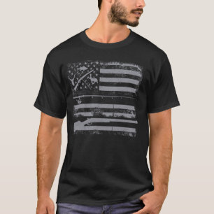 T-shirt Fusil de chasse et canne à pêche Drapeau américain
