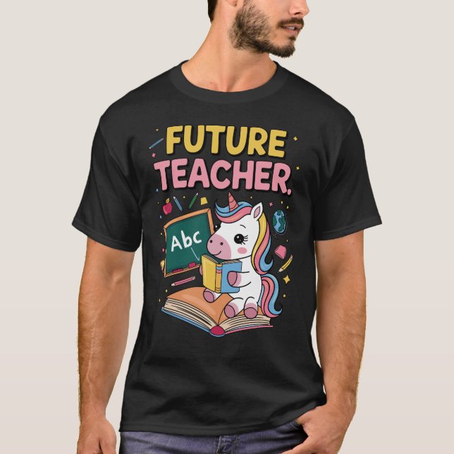 T-shirt Futur enseignant Pastel Unicorn oeuvre (Devant)