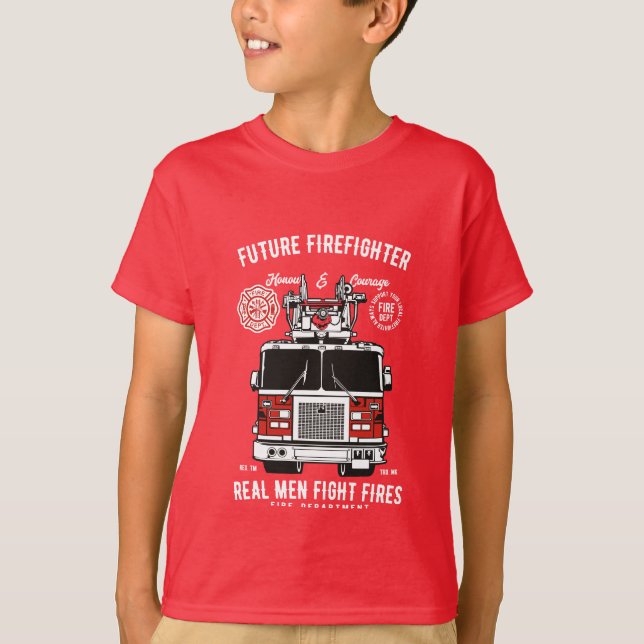 T-shirt Futur moteur de camion de pompiers de cadeaux de (Devant)