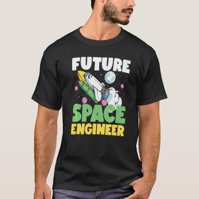T-shirt Future Space Engineer Rocket In Galaxy (Devant)