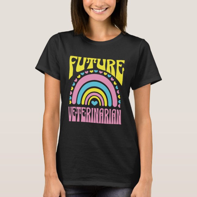 T-shirt Future Veterinarian Bright Retro Rainbow Veterinar (Devant)
