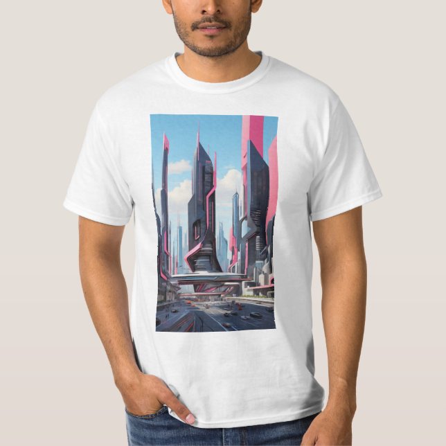 T-shirt Futurisme de la Silicon Valley : Art Cityscape Abs (Devant)