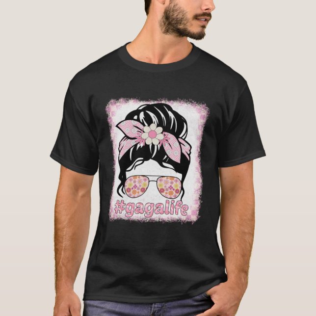 T-shirt Gaga Messy Bun Bleaches Groovy Hippie Flower Mothe (Devant)