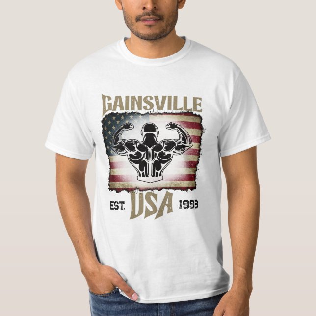 T-shirt Gainsville USA Étoiles Et Bandes Bodybuilding (Devant)