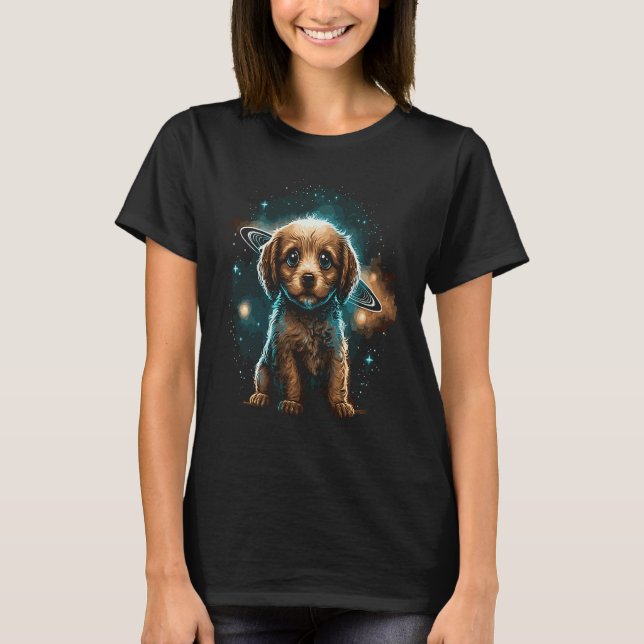T-shirt Galaxy Space Astronaut Dog Saturn Planets (Devant)