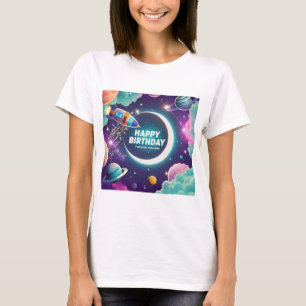 T-shirt Galaxy thème heureux croissant d'anniversaire lune