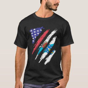 T-shirt Galicien Patriot Américain Cultivé Coeur Drapeaux