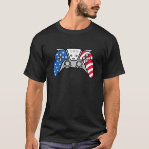 T-shirt Gamer 4 juillet Gamepad Jeu vidéo USA American