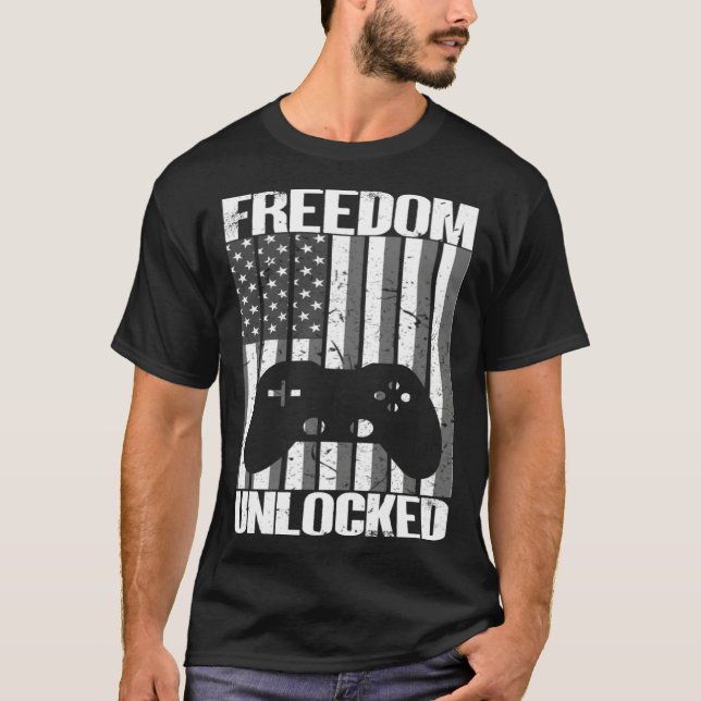T-shirt Gamer 4th Of July Freedom Unlocked Video Games Boy (Devant)