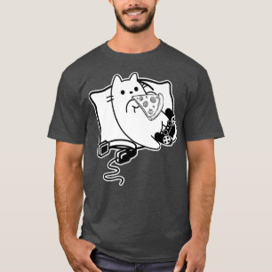 T-shirt Gamer Cat Girl Boy chargement Pizza, casque et Pad