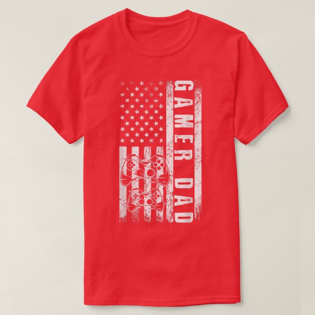 T-shirt Gamer DAD American Flag Funny Video Gaming Father (Design devant)