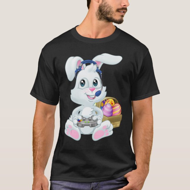 T-shirt Gamer Easter Bunny Rabbit Video Game Player with C (Devant)