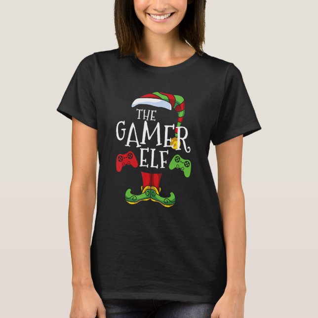 T-shirt Gamer Elf Famille Correspondant Groupe de Noël Pyj (Devant)