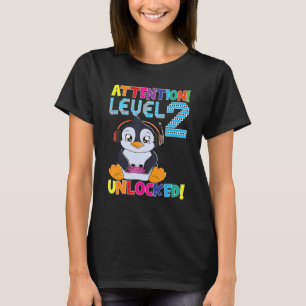 T-shirt Gamer Garçon Penguin Attention Niveau 2 Jeu déverr