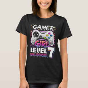 T-shirt Gamer Girl Niveau 7 Déverrouillé Jeu vidéo 7e Anni