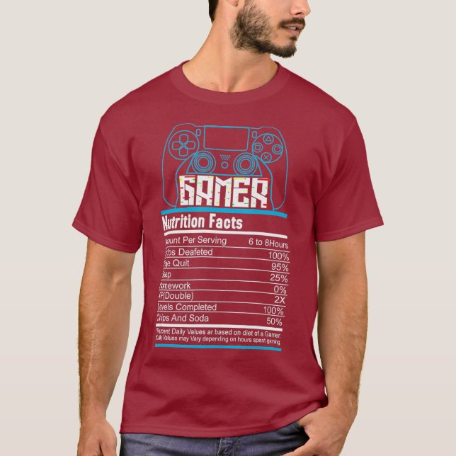 T-shirt Gamer Ingrédients Funny Vidéo Jeu Cadeau (Devant)