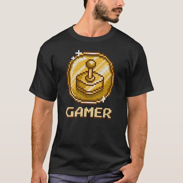 T-shirt Gamer Pixel Joystick Emblem Vivid - Retro Gaming (Devant)