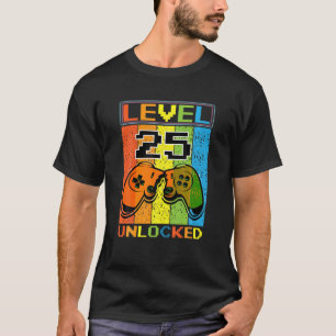 T-shirt Gamer Vidéo Déverrouillé De Niveau Rétro 25 Ans 25