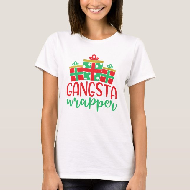 T-shirt Gangsta Wrapper Drôle Noël Fun (Devant)