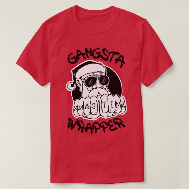 T-shirt Gangsta Wrapper Funny Santa Claus Gangster (Lumièr (Design devant)