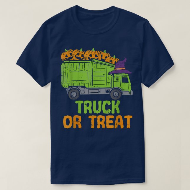 T-shirt Garbage Truck Pumpkins Toddler Baby Boys Halloween (Design devant)