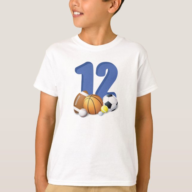 T-shirt Garçon 12e anniversaire des balles de sport (Devant)