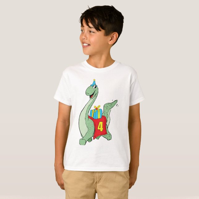 T-shirt Garçon, 4e anniversaire Dinosaur (Devant entier)