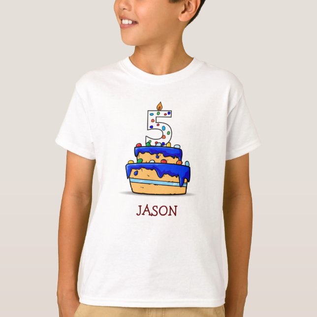 T-shirt Garçon 5e anniversaire, 5 sur Gâteau bleu doux (Devant)