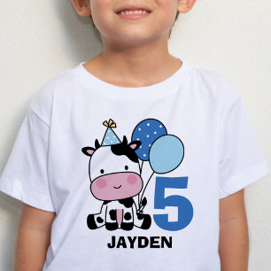T-shirt Garçon 5e Anniversaire Vache Bleu Ballons Personna