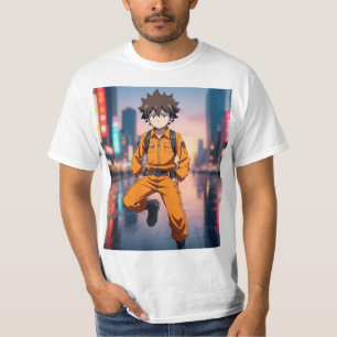 T-shirt Garçon Anime en tenue orange Ru