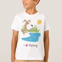 T-Shirt Garçon Chien Drôle Pêcheur Pêche Lac Solei