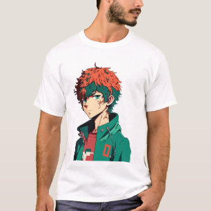 T-shirt Garçon d'anime : Cheveux orange et vert - Délice d