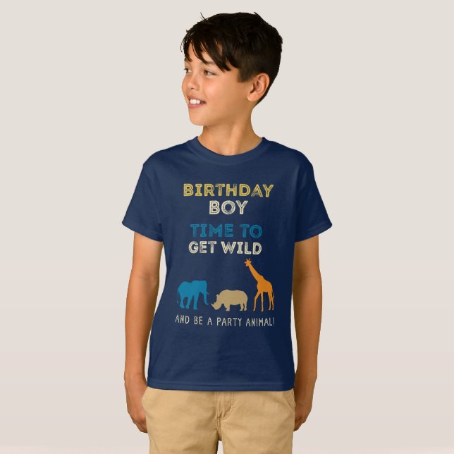 T-shirt Garçon de fête d'anniversaire de safari de zoo (Devant entier)