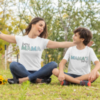 Garçon Mama assorti aux dames de couleur bleue