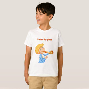 T-shirt Garçon mangeant une énorme part de pizza