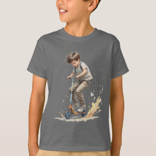 T-shirt Garçon sur un Kick Scooter Sport Fun Silhouette