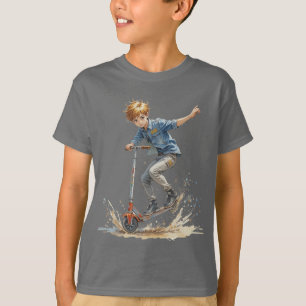 T-shirt Garçon sur un Kick Scooter Sport Fun Silhouette