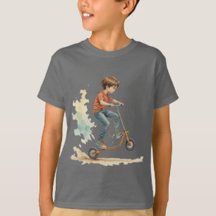 T-shirt Garçon sur un Kick Scooter Sport Fun Silhouette