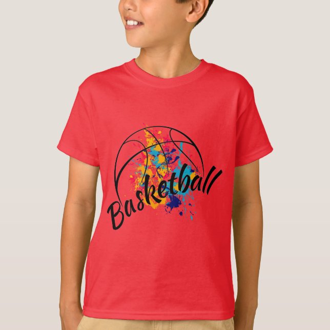 T-shirt garçons de basket-ball aquarelle (Devant)