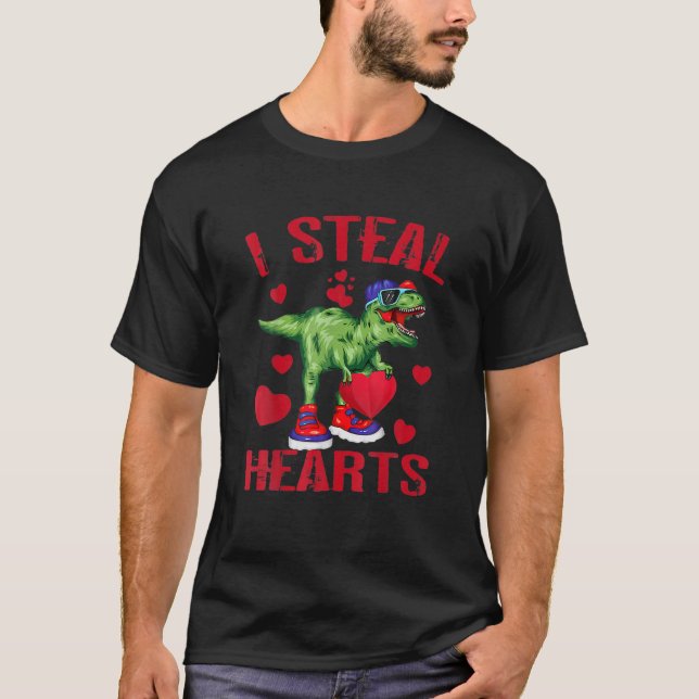 T-shirt Garçons Valentines Jour Enfants Dinosaur T Rex Lov (Devant)