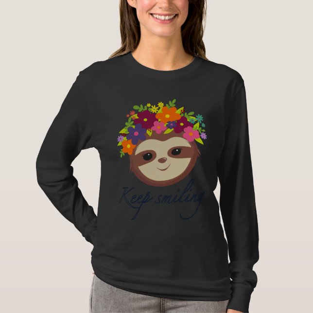 T-shirt Garder souriant Floral Wreath Sloth Lavender (Devant)