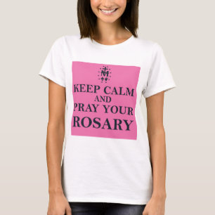 T-shirt Gardez le calme et priez votre noir de chapelet