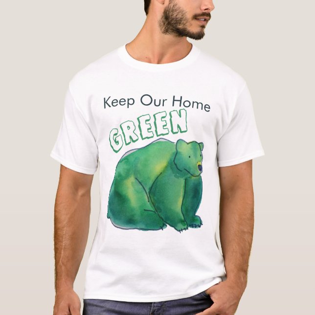 T-shirt Gardez notre ours d'aquarelle vert doux (Devant)