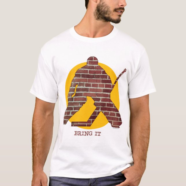 T-shirt Gardien de but d'hockey de mur de briques (Devant)