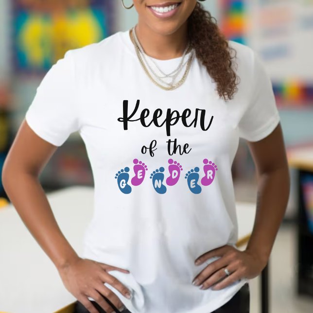T-shirt Gardien du Baby shower des pieds de bébé révélateu (keeper of the gender pink & blue baby feet gender reveal baby shower shirt)