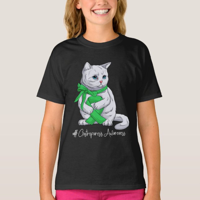 T-shirt Gastroparesis Awareness Month Green Ribbon Cat (Devant)