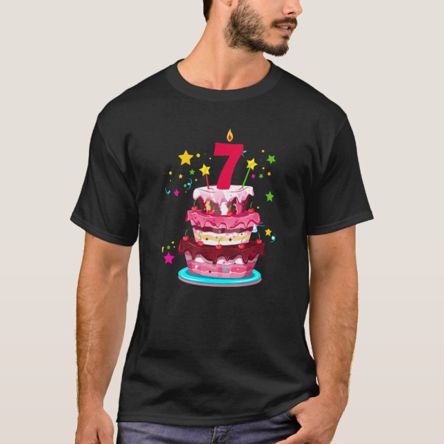 T-shirt Gâteau 7e anniversaire 7 ans Anniversaire Garçons  (Devant)