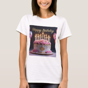 T-shirt Gâteau d'anniversaire rose luxe élégant extravagan