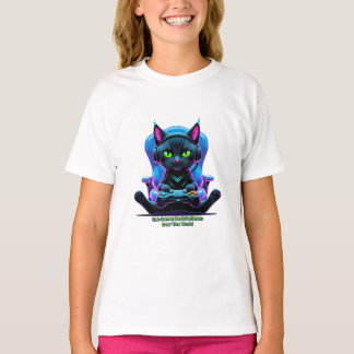 T-shirt Gato gamer futurista con joystick y actitud felina