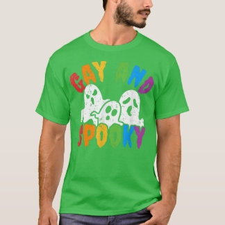 T-shirt Gay And Spooky Halloween Rainbow Boo Ghost LGBTQ G